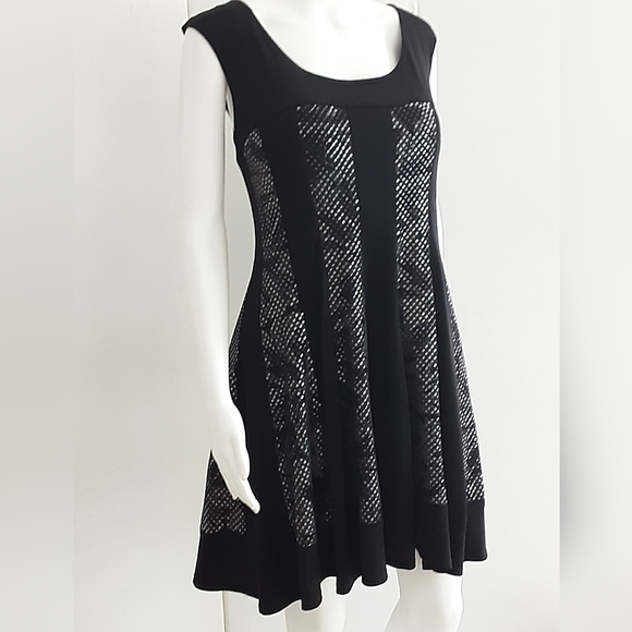 CONNECTED Embellished Silver Polka Dot Cocktail Stretchy Sleeveless Dress Sz 12P - Picture 2 of 12